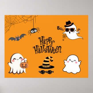 Poster Halloween bonito e assustador