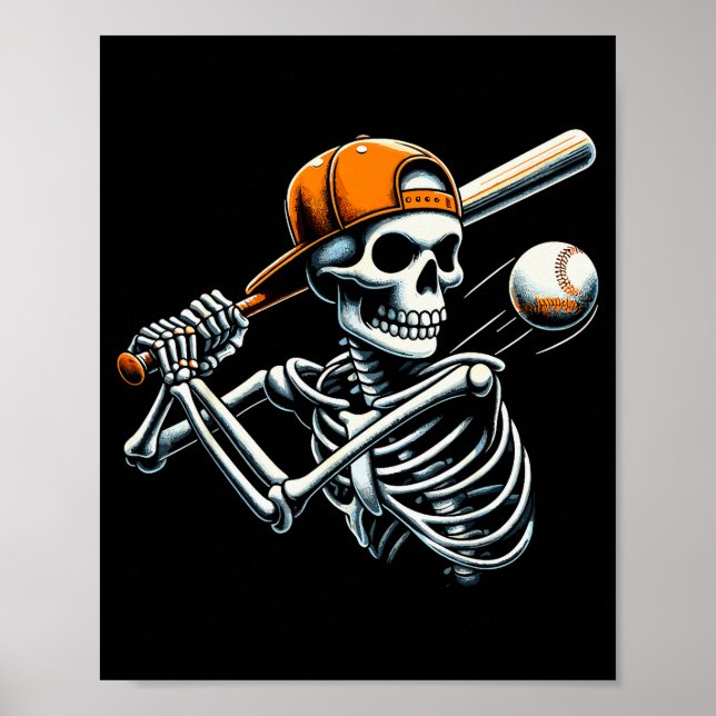 Poster Halloween Boys Batting Skeleton Baseball  (Frente)