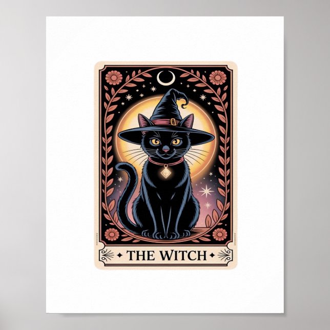 Poster Halloween Bruxas - O Gato Estético Amava Tarot Gót (Frente)