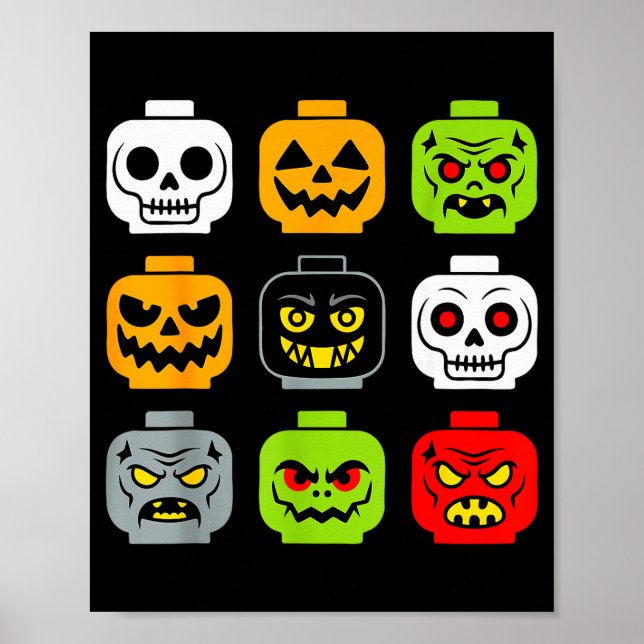 Poster Halloween Building Brick Head Shirt Adult Men Kids (Frente)