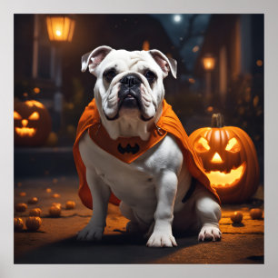 Poster Halloween Bulldog Com Figurume Em Uma Noite De Out