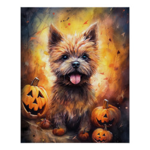 Pôster Halloween Cairn Terrier Com Pumpkins Assustado