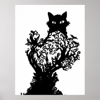 Poster Halloween Cat Diorama com estrelas de castelo