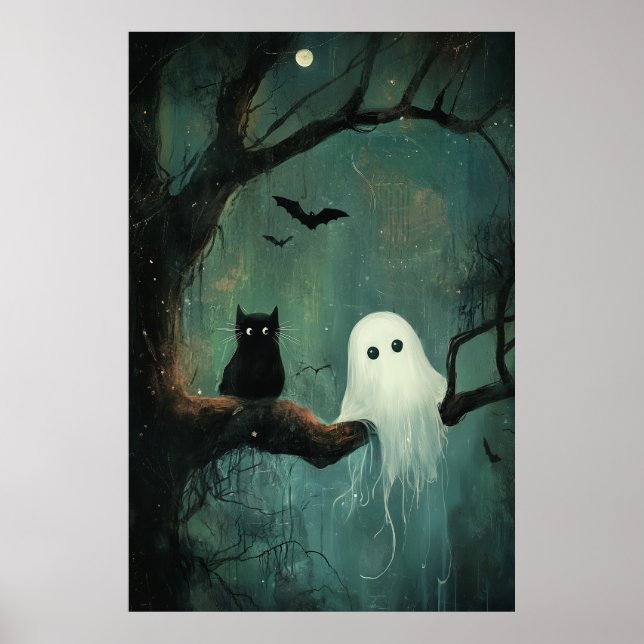 Poster Halloween Cat e Ghost (Frente)
