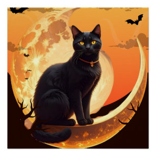 Pôster Halloween Cat Modern
