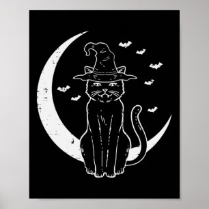 Poster Halloween Cat Witch Moon Vintage Costume Women Gir