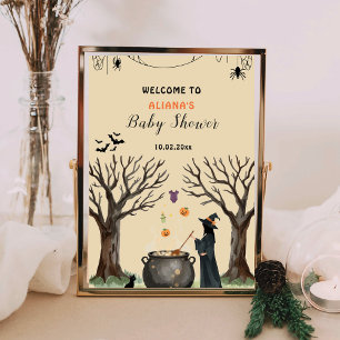 Poster Halloween Cauldron Spooky Chá de fraldas Bem-vindo