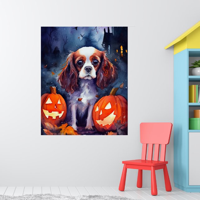 Poster Halloween Cavalier King Charles Spaniel Pumpkins (Berçário 1)