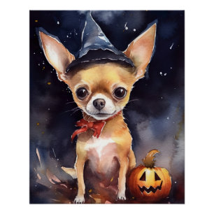 Pôster Halloween chihuahua com Pumpkins assustado
