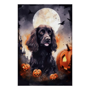 Pôster Halloween Cocker Spaniel Com Pumpkins