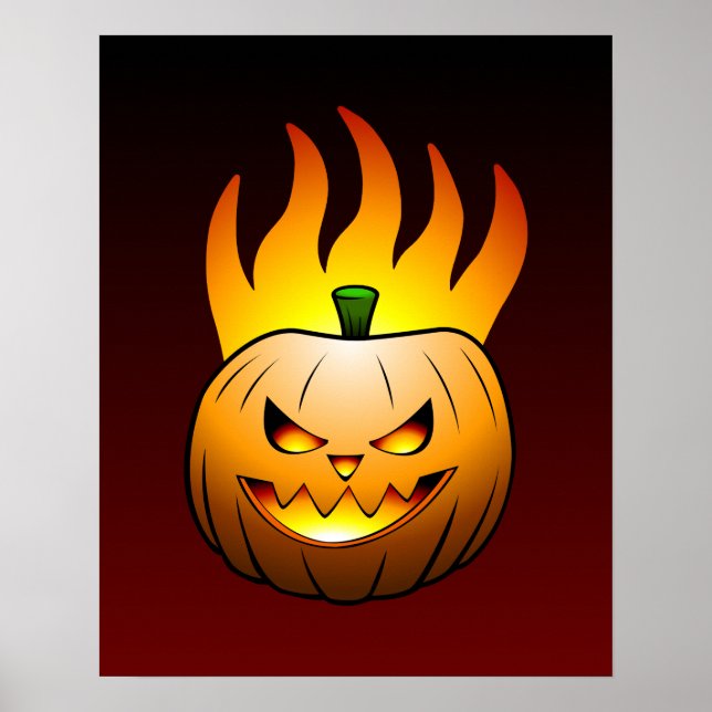 Poster Halloween com Jack O'lantern Flamejante (Frente)