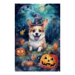 Pôster Halloween Corgi Com Pumpkins Assustado