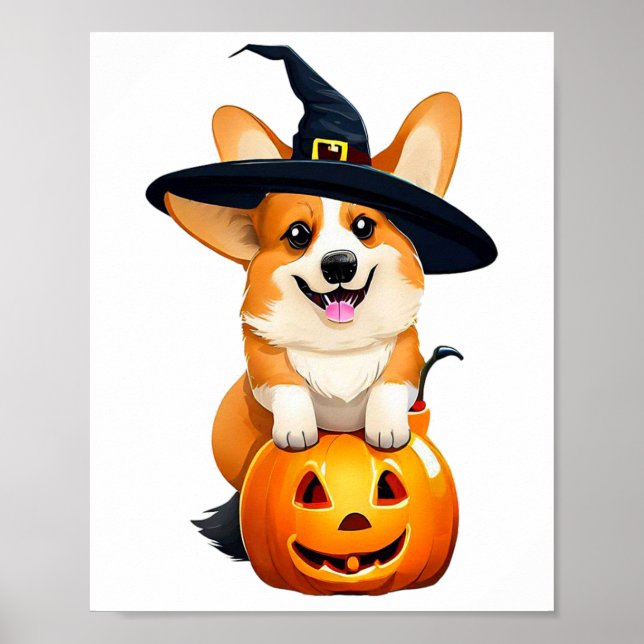 Poster Halloween Corgi Witch Hat (Frente)
