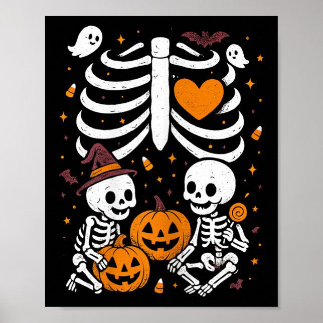 Poster Halloween Costume Pregnant Woman Twins Pumpkin Rib (Frente)
