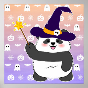 Poster Halloween Cute Baby Panda Witic Wand