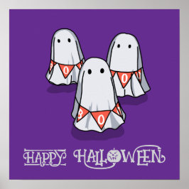 Poster Halloween Cute Engraçado, Três Fantasmas