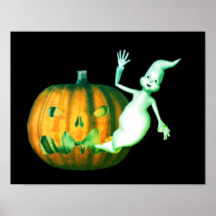 Poster Halloween Cute Ghost Jack O Lanterna