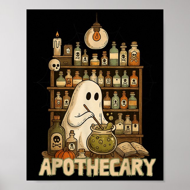 Poster Halloween Cute Ghost Pharmacy Tech Apothecary Witc (Frente)