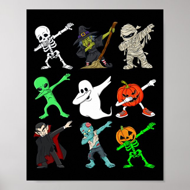 Poster Halloween Dabbing Skeleton Witold E Monstros (Frente)