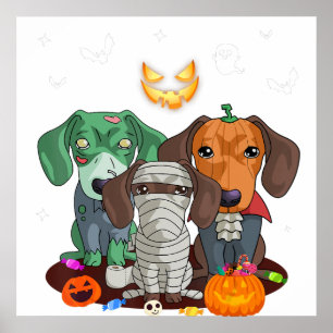 Poster Halloween Dachshund Dog Witte Cute Gift Dachshund