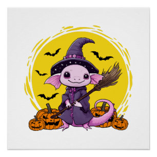 Pôster Halloween das bruxas do Axolotl bonito