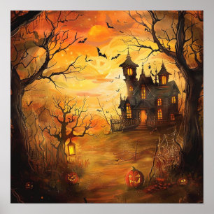 Poster Halloween De Mansão Assombrada Brilhante