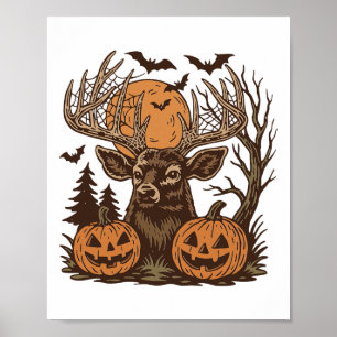 Poster Halloween Deer Spooky Forest Buck Pumpkin Caça