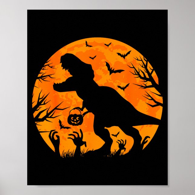Poster Halloween Dinosaur T Rex With Pumpkin Dinosaur Hal (Frente)
