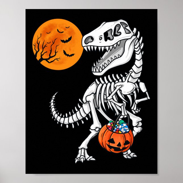 Poster Halloween Dinossaur T Rex Skeleton Garotos Assusta (Frente)