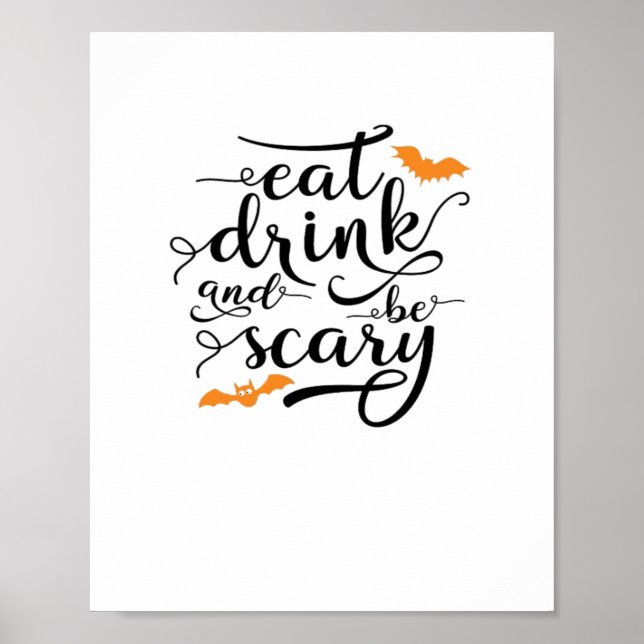 Poster Halloween Eat Drink And Be Scary Retro Classic (Frente)