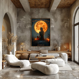 Poster Halloween Encantado com Lua Cheia, Velas & Morcego