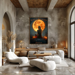 Poster Halloween Encantado com Lua Cheia, Velas & Morcego