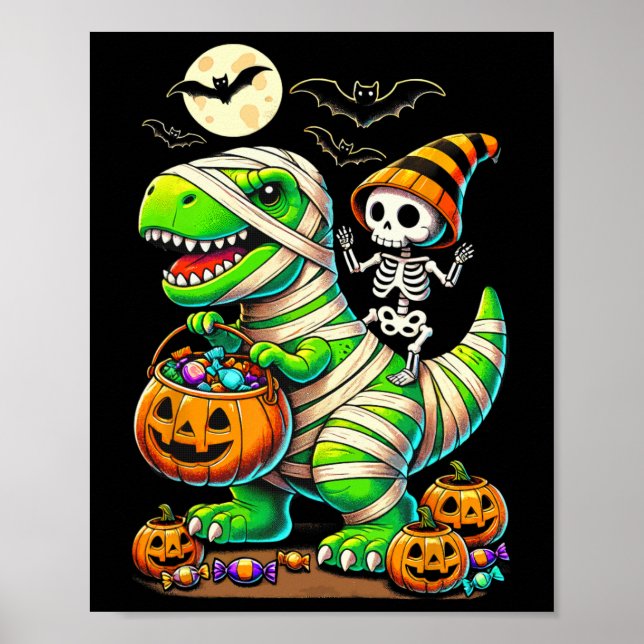 Poster Halloween Engraçado T Rex Dinossaur Mummy Boys Tri (Frente)