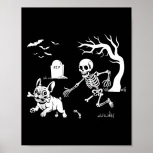 Poster Halloween French Buldog, Engraçado Skeleton Dog Ha