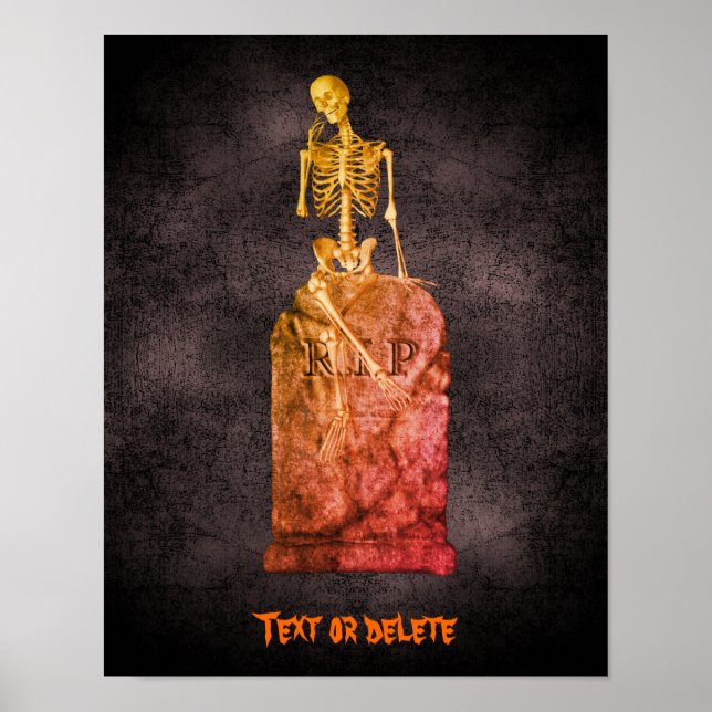 Poster Halloween Funny Skeleton Tombstone Personalizado (Frente)