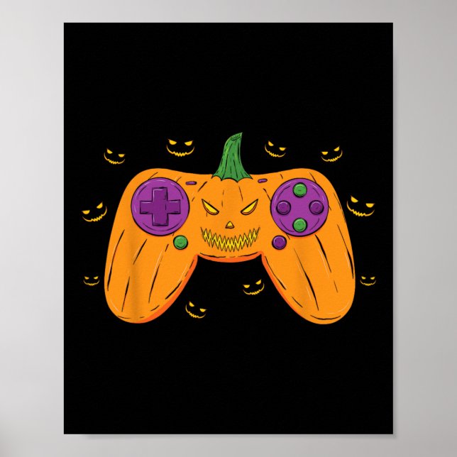 Poster Halloween Gamer Costume Assustador Pumpkin Meninos (Frente)