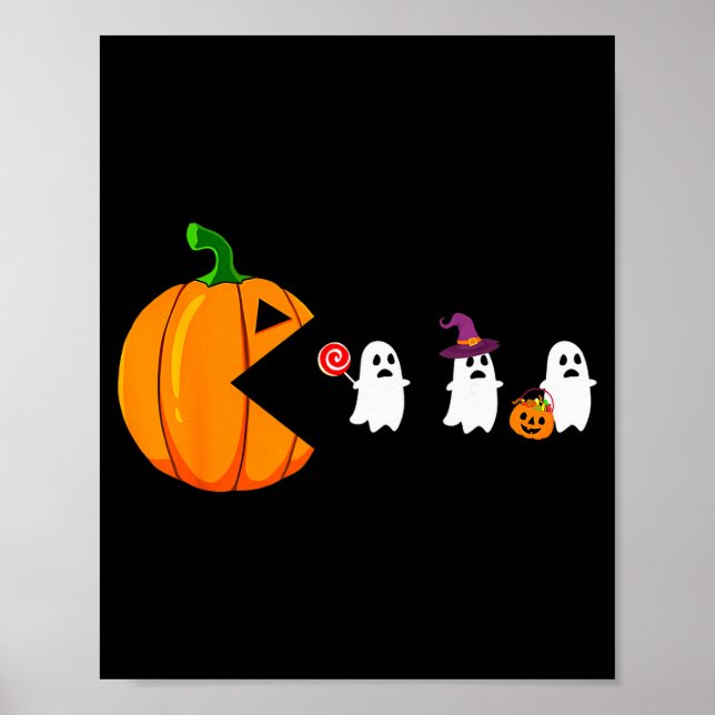 Poster Halloween Gamer Pumpkin Eating Ghost Costume Men B (Frente)