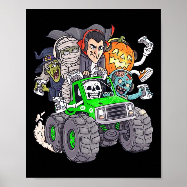 Poster Halloween Gamer Skeleton Zombie Monster Truck Boys (Frente)