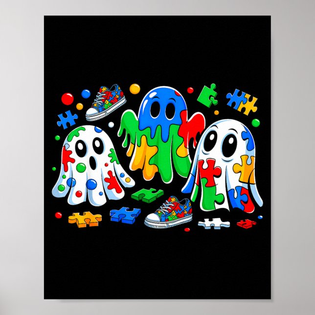 Poster Halloween Ghost Colorful Puzzle Ribbon Autism Awar (Frente)