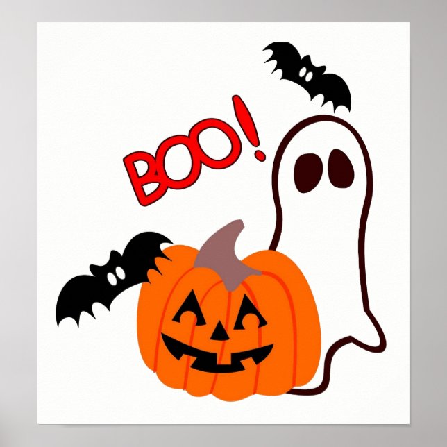 Pôster Halloween Ghost com abóbora (Frente)