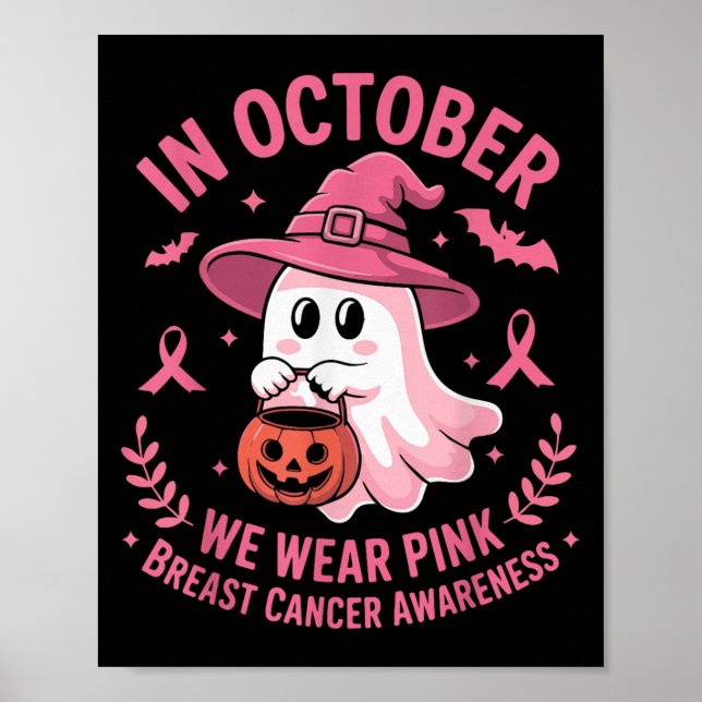 Poster Halloween Ghost In October We Wear Nk Breast Cance (Frente)