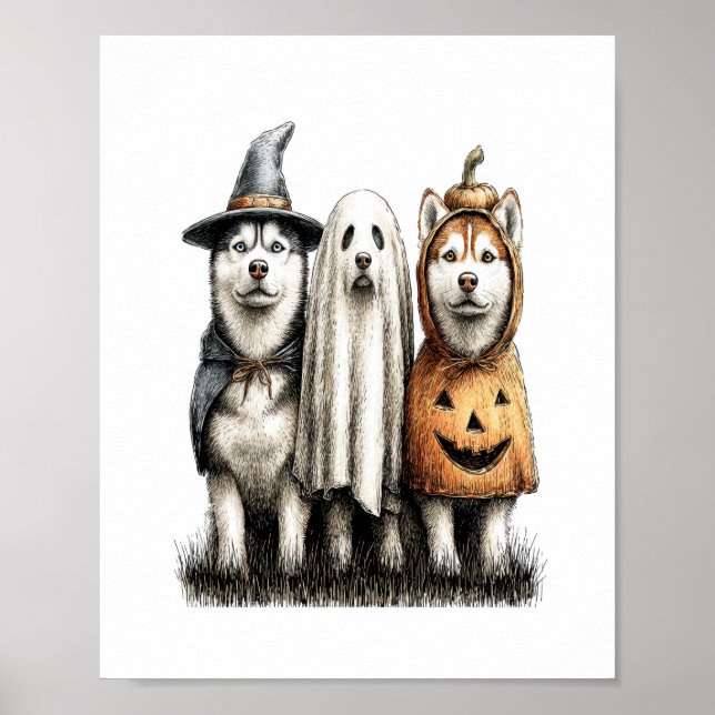 Poster Halloween Ghost Siberian Husky Dog (Frente)