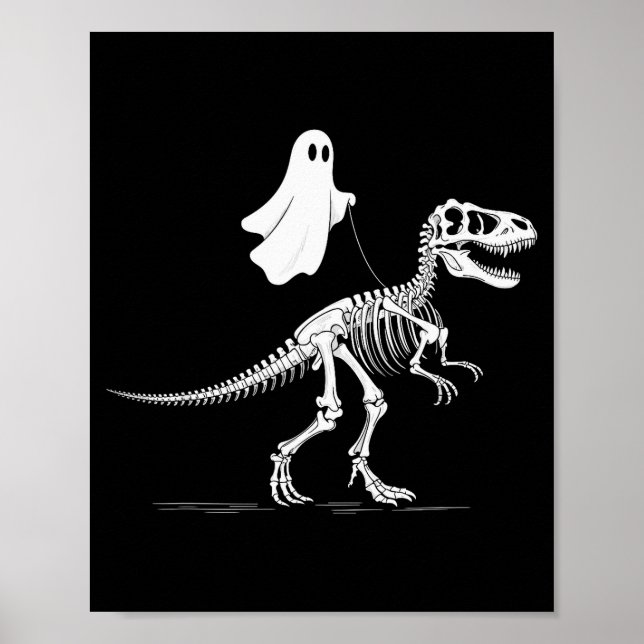 Poster Halloween Ghost Walking Dinosaur Skeleton T Rex Fu (Frente)