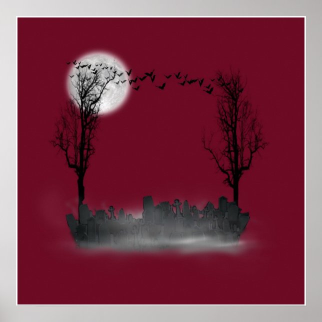 Pôster Halloween Graveyard Scene Silhouette (Frente)