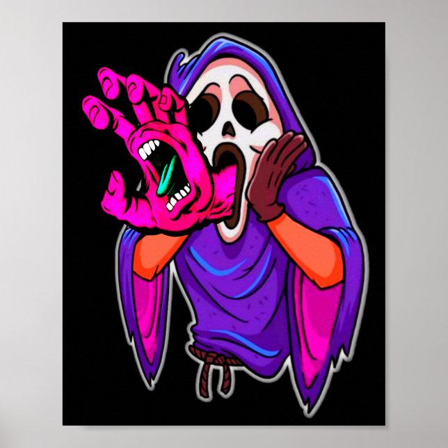 Poster Halloween Gritando Fantasma Halloween Monstro Assu (Frente)