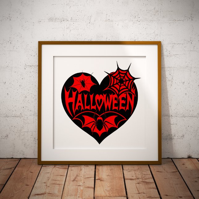 Poster Halloween Heart, Black Heart Shape, Spider Web (Criador carregado)