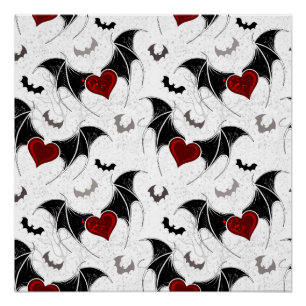 Pôster Halloween heart with black bat wings