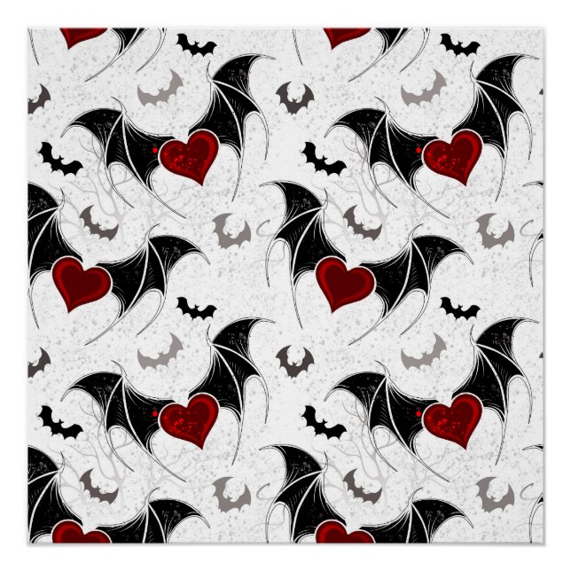 Pôster Halloween heart with black bat wings (Frente)