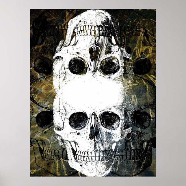 Poster Halloween Horror - 3 Skulls Graffiti Burst (Frente)