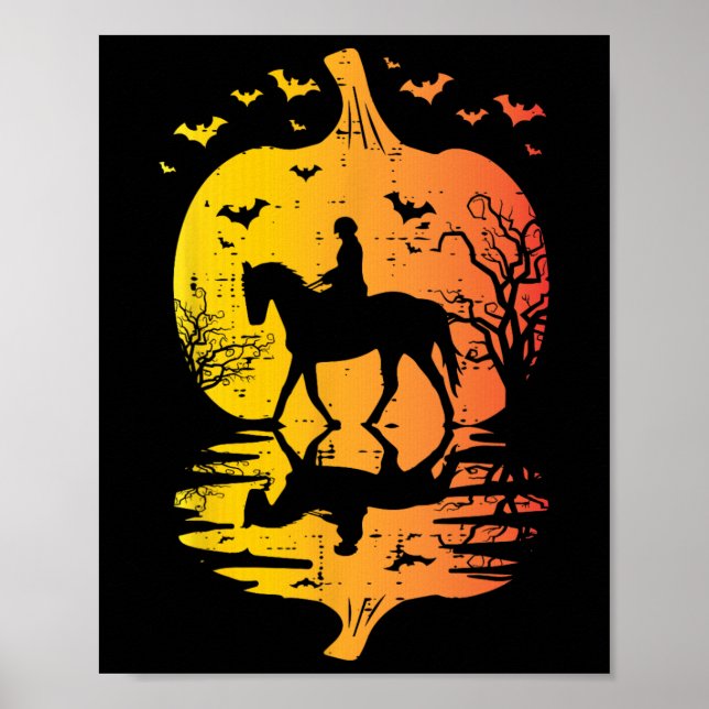 Poster Halloween Horse Silhouette Pumpkin Vintage Costume (Frente)